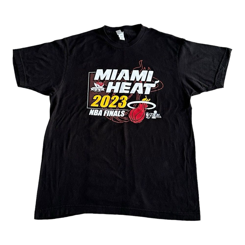 Mens Miami Heat NBA Finals‎ 2023 Black Short Sleeve T Shirt 100% Cotton
